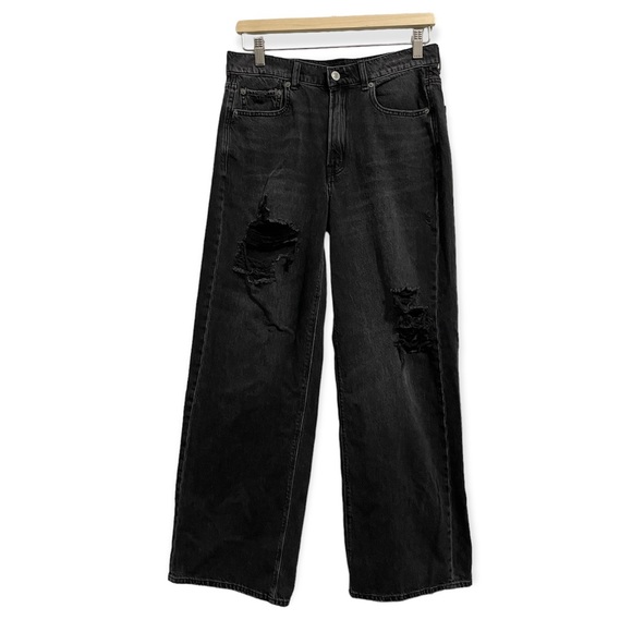 American Eagle Outfitters Denim - American Eagle Skater Jean High Rise Black Distressed Wide Leg Womens 6